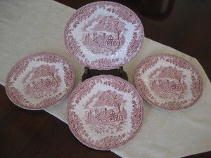   of 4 Bread Butter 6 1 2 Plates Brook Pink Scene Chelsea Floral