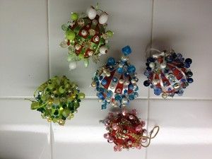   Lot of 30 Vintage Handmade Beaded Christmas Bulb Ornaments