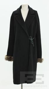 Cinzia Rocca Black Wool Chinchilla Fur Trim Side Tie 3 4 Coat Size 14 
