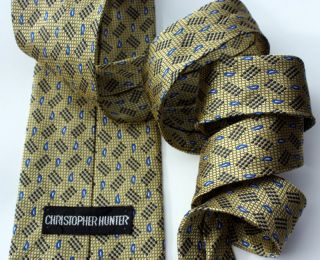 Christopher Hunter Men Silk Tie Blue Gold Black Paisley Made in USA 
