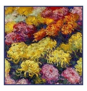 Impressionist Monets Flower Chrysanthemums #1 detail Counted Cross