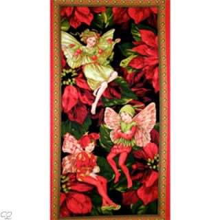Michael Miller Fairies Holiday Panel 5 8 Yard Each Christmas Red Quilt
