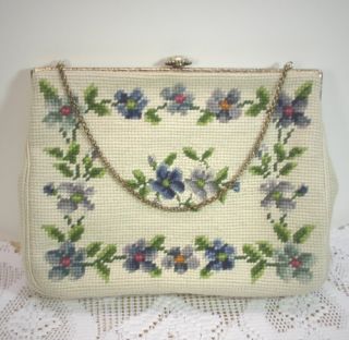 Christines Custom Made by Hand Floral Needle Point Hand Bag Vintage