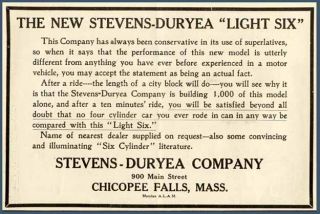 1907 Chicopee Falls Ad for The Stevens Duryea Motor Car