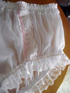  Handmade Snow White Double Chiffon Panties Adorable Pink Trim L