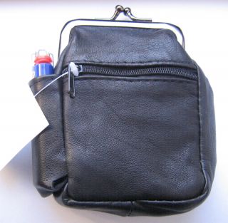 Black Genuine Leather Snap Cigarette Case. 2 Zipper pocket 1 Lighter