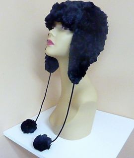 New Claire’s Womens Winter Trapper Faux Fur Hat Earflap Pom Black