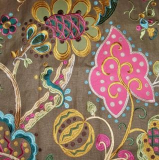 Clarence House Jacobean Applique Embroidered Linen Fabric 3 Yards