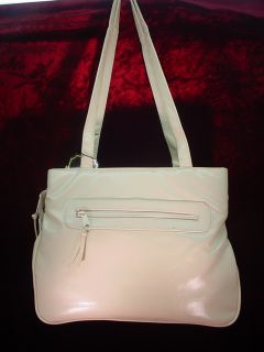 Warren Reed Double Handled Off White Faux Leather Purse Satchel