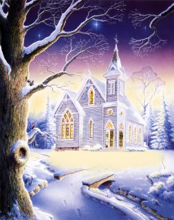 Christmas Snow Country Church Chapel Matted Hand Signed by Artist