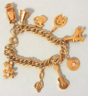 Vintage Goldtone Charm Bracelet with Charms Teenage 50s Style