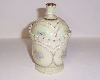 Northwood Beaded Circle Custard Glass Sugar and Lid Cover with Floral