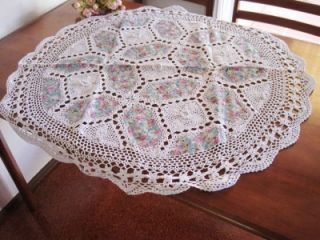  3D Flower Hand Crochet Insertion Cotton Round Table Cloth Xmas Sale
