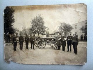 Long Island City NY Veteran firemen Fire Engine 1880s Albumen Photo