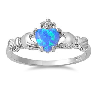 Sterling Silver Claddagh Blue Opal Ring Size 4 Heart Irish Girls Fire
