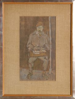Joseph Solman Man with Mustache Gouache Painting C1965