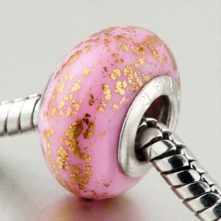  ® BEAD PINK GOLDEN SPOTS DOTTED POLYMER CLAY CHARM FOR BRACELET V39