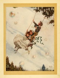 1917 Print Children Tree Swing Bubbles Snow Queen Fairy Tale Hans C