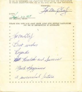 RARE LEE VAN CLEEF 1958 ORIGINAL SIGNED AGREEMENT & SEVERAL AUTOGRAPH
