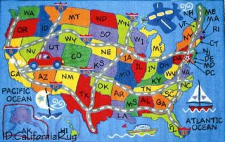 8x11 Educational Rug USA Map States Kids Play Road Kid