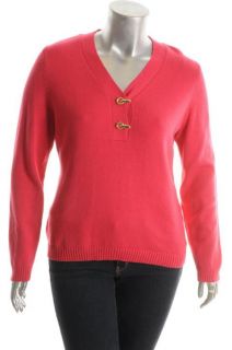 Charter Club New Core Pink V Neck Hardware Henley Pullover Sweater Top