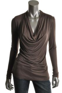 Theory New Coben Brown Long Sleeve Drapey Unpredictable Pullover Top