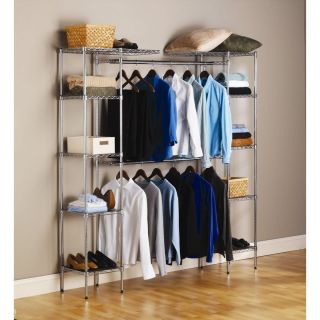 Expandable Closet Organizer Home Clothes Rack w Shelves Hanging Rods