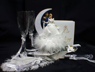 Disney Cinderella Prince Charming Wedding Cake Topper Lot Glasses