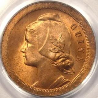 1933 Guinea Bissau 20c PCGS MS64 RB Nice BU Coin ★