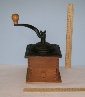 Wood and Cast Iron COFFEE GRINDER or HAND TURNED COFFEE MILL unmarked