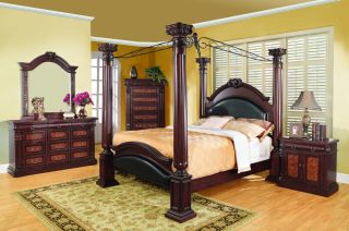 Queen Grand 4 Poster Bedroom Collection Formal Cherry 5 Piece Set