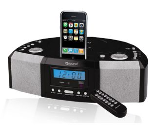 New IQ Sound IQ 1305 Black CD Player iPod Dock Alarm