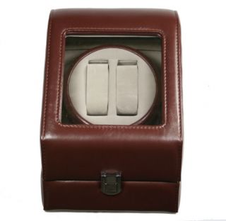 TOP QUALITY LEATHER AUTOMATIC DOUBLE WATCH WINDER BOX PI BRN