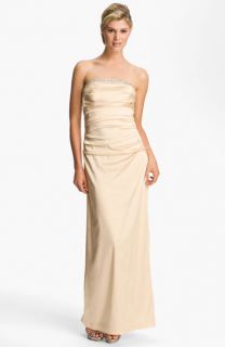 Suzi Chin for Maggy Boutique Ruched Strapless Satin Gown