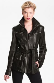 Andrew Marc Belted Leather Jacket