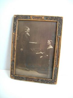   Photograph Composer Robert Schumann and wife Clara in Old Wood Frame