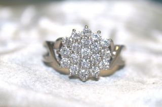 Estate 14k White Gold Diamond Cluster Ring