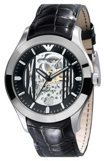 Emporio Armani Meccanico Large Round Leather Strap Watch
