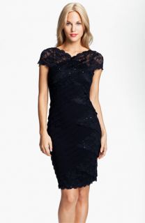 Betsy & Adam Sequin Lace Trim Pleated Jersey Dress