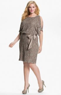 Eliza J Sequin Lace Cold Shoulder Blouson Dress (Plus)