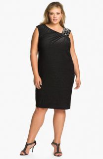 Adrianna Papell Beaded Shoulder Jersey Shift Dress (Plus)