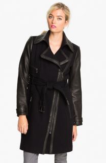 Andrew Marc Taylor Leather Sleeve Belted Coat