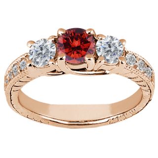 60 Ct Round Cognac Red and White Diamond 14k Rose Gold Ring