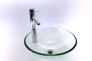 New 12mm Clear Round Glass Bathroom Vessel Sink Bowl Plus 131/2 Tall