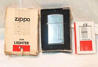 VINTAGE ZIPPO SLIM LIGHTER ENGRAVED GAIL WITH ORIGINAL BOX SILVER TONE