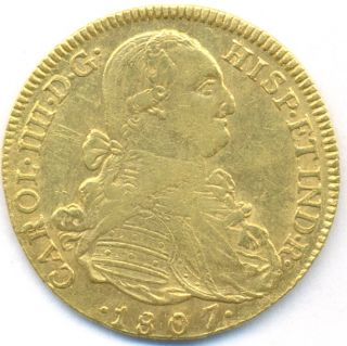 1807 gold 8 escudos colombia under spain very rare