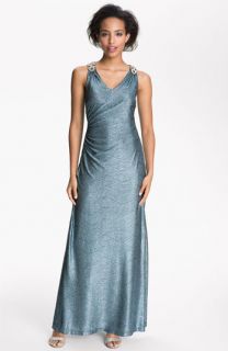 Hailey by Adrianna Papell Metallic Jersey Racerback Gown