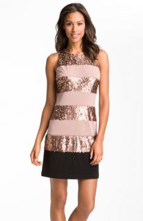 Donna Ricco Sleeveless Stripe & Paillette Dress (Petite)