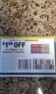 15 coupons $1 OFF Colgate Total Advanced Toothpaste exp 12/31/12