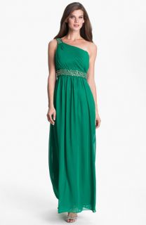 Hailey by Adrianna Papell Embellished One Shoulder Chiffon Gown